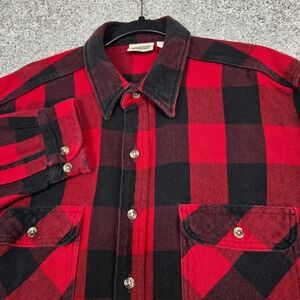 Vintage Five Brother Shirt Men XL Red Black Flannel Buffalo Plaid Lumberjack